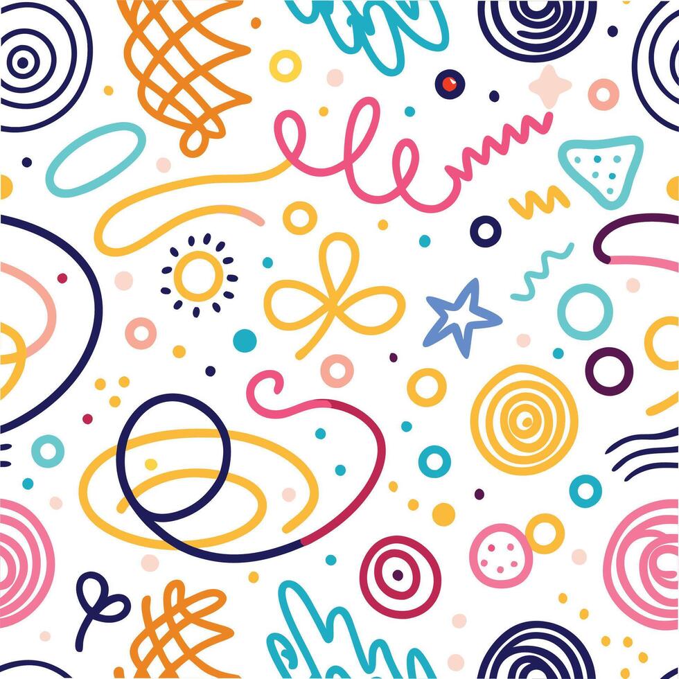 seamless pattern with colorful doodles and shapes vector