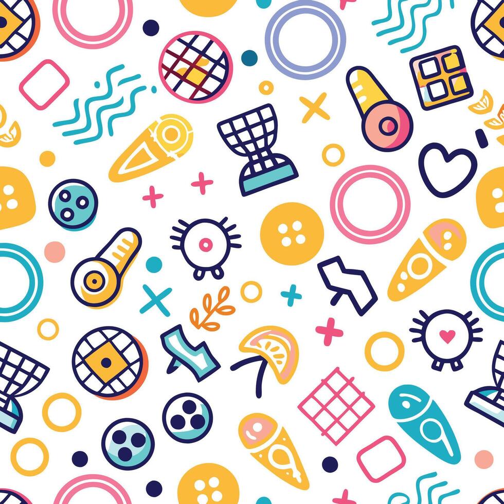 a colorful pattern with various objects and symbols vector