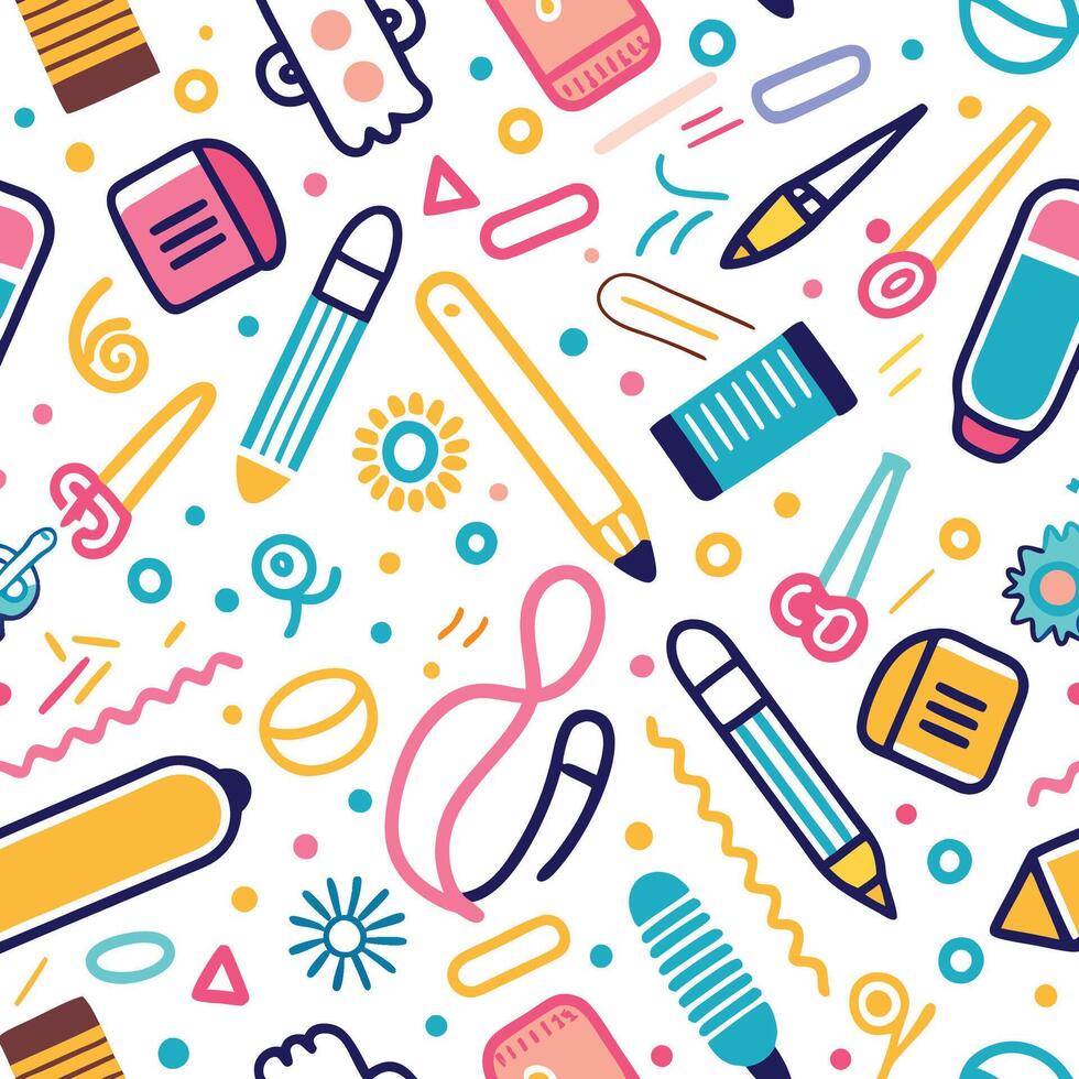 seamless pattern with school supplies vector