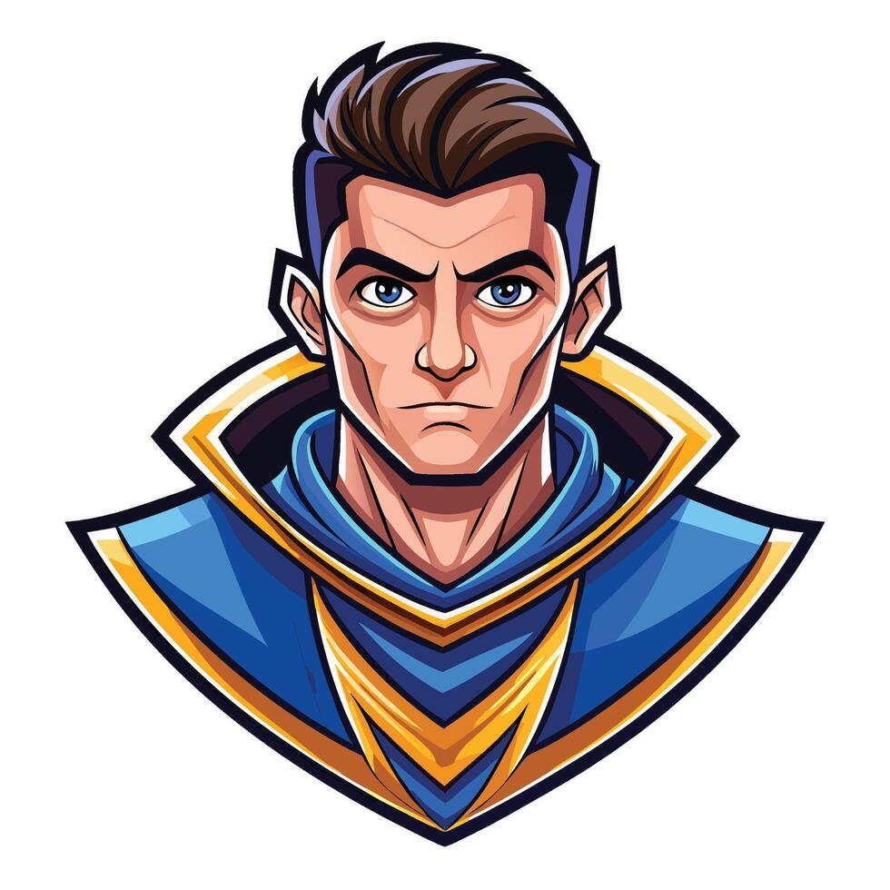 a male character with blue and gold armor vector