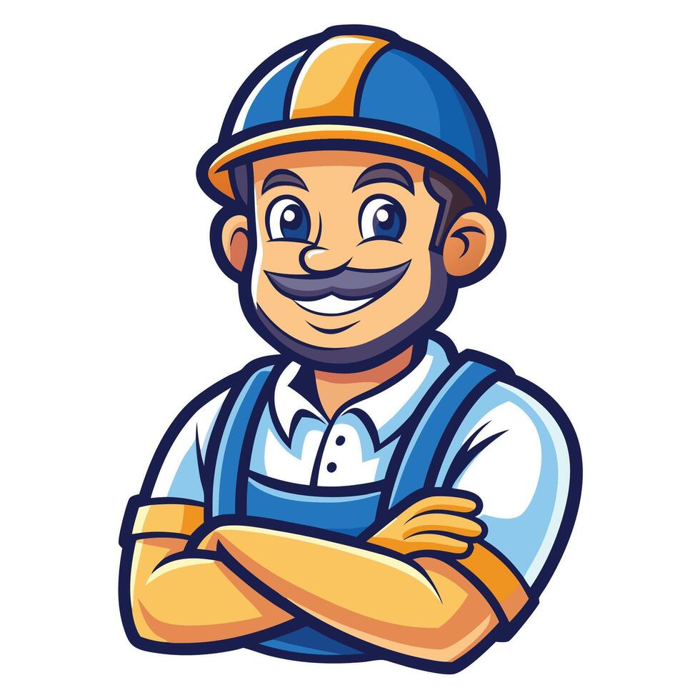a cartoon man in overalls with a mustache vector