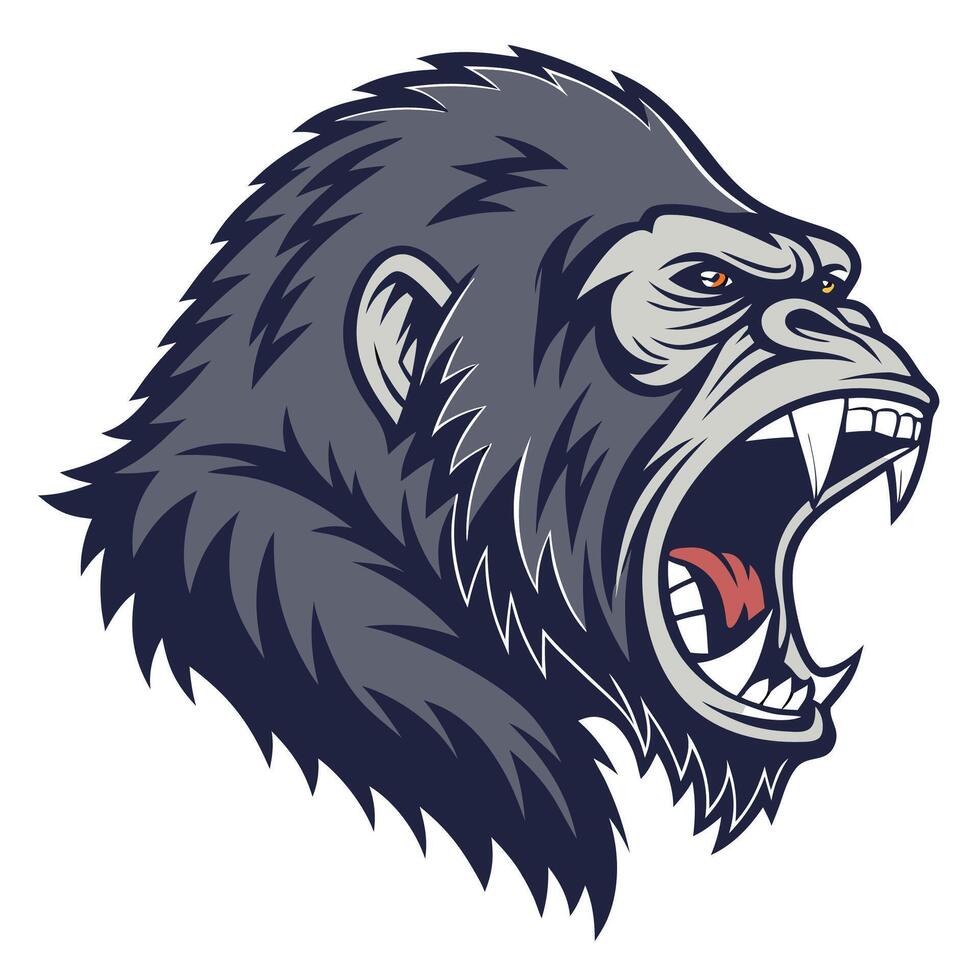 gorilla head with open mouth and teeth vector