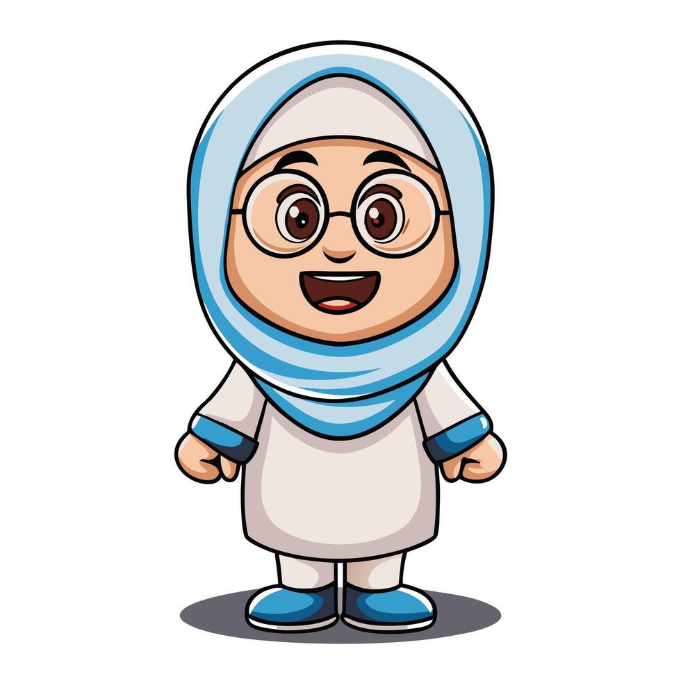 cartoon muslim girl wearing glasses and hijab vector