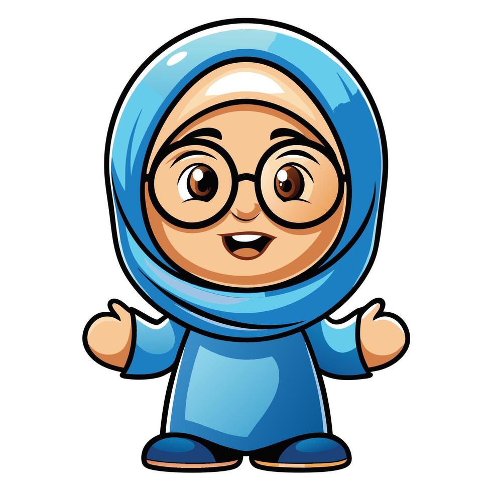 muslim cartoon character with glasses and hijab vector