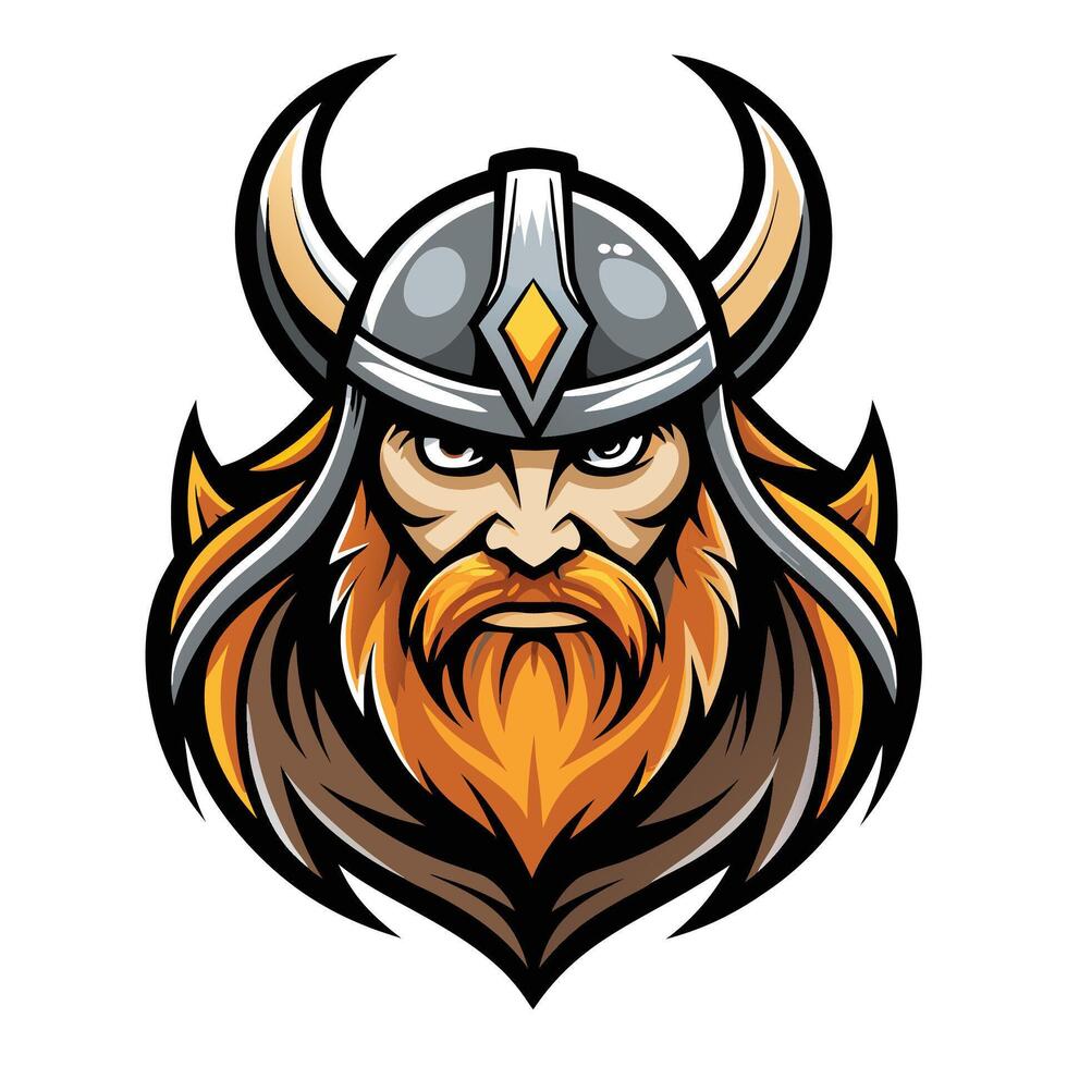 a viking head with horns and a beard vector