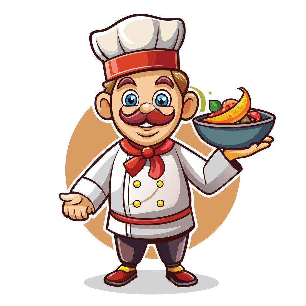 chef with a bowl of food illustration vector