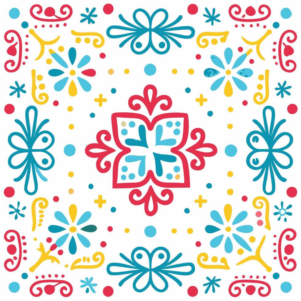 mexican bandana pattern with colorful flowers and leaves vector