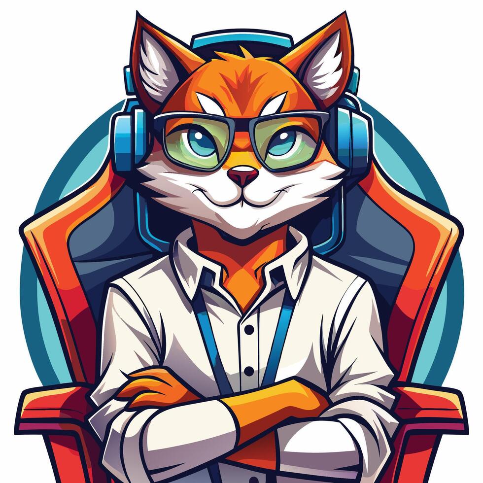 a cartoon cat wearing glasses and a shirt vector