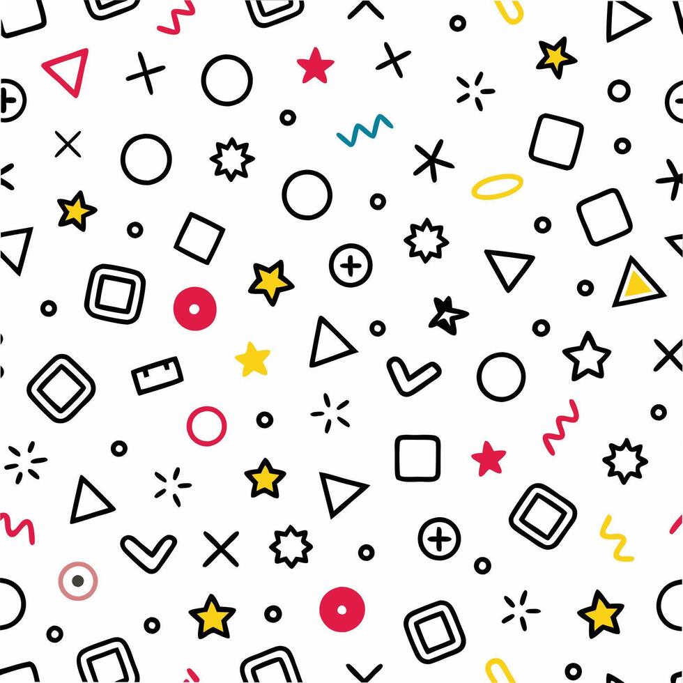 a colorful pattern with geometric shapes and stars vector