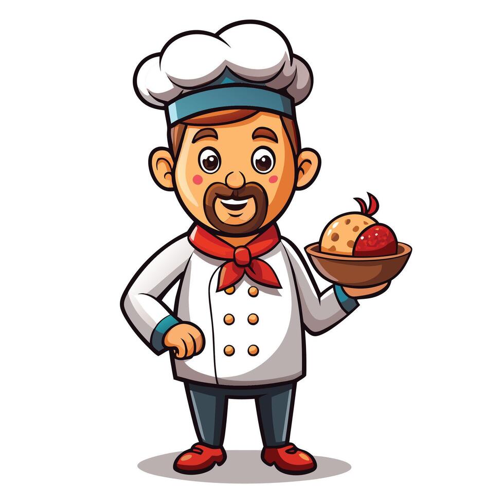 chef holding a bowl of ice cream vector