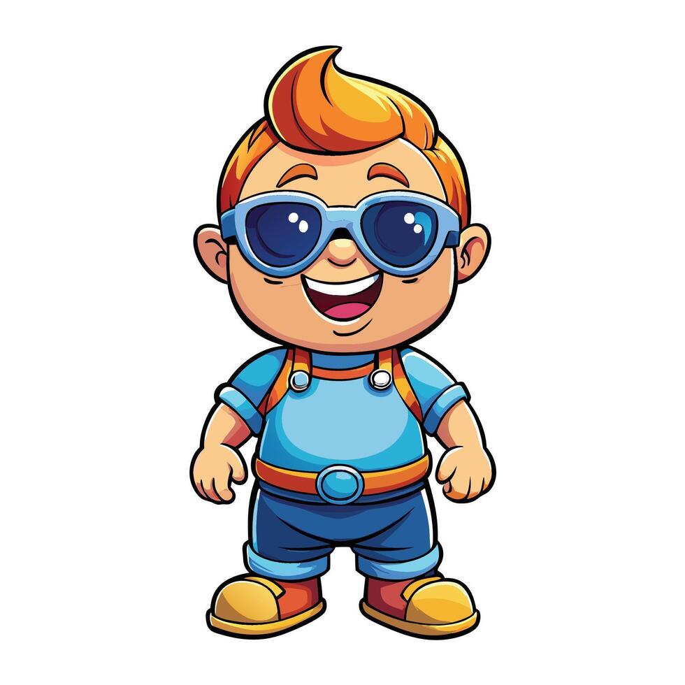 cartoon boy wearing sunglasses and holding a backpack vector