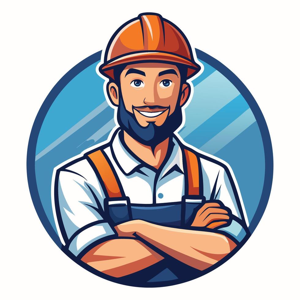 a man with a beard and hat in an orange and blue uniform vector