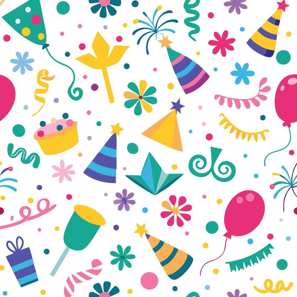 seamless pattern with birthday party items vector
