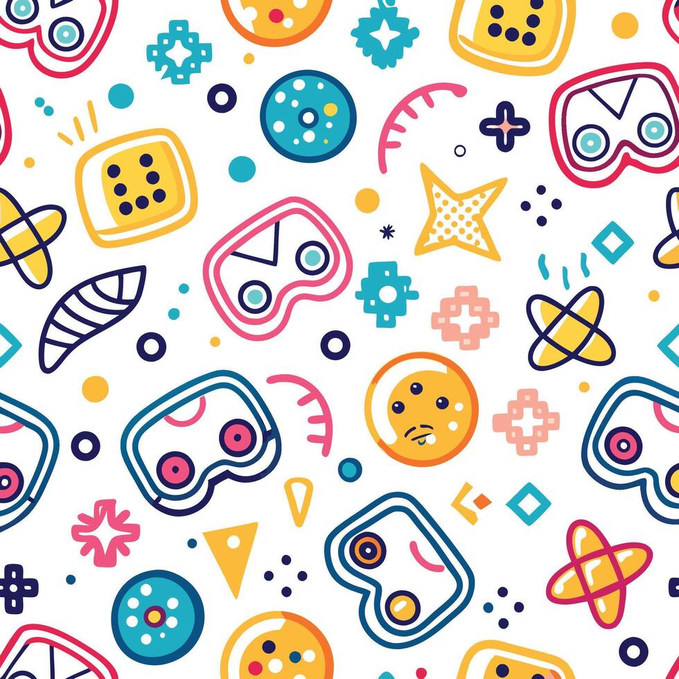 a colorful pattern with various objects and symbols vector
