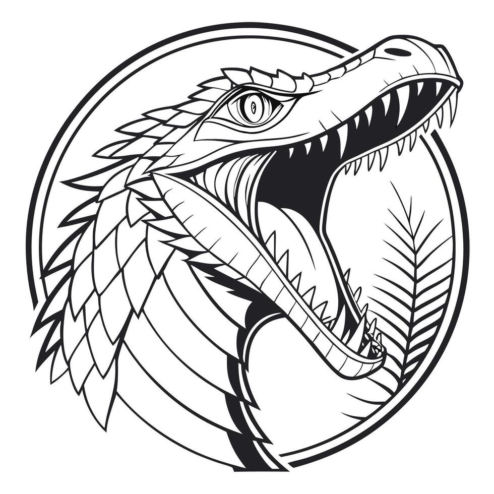 a dinosaur head with a black and white outline vector