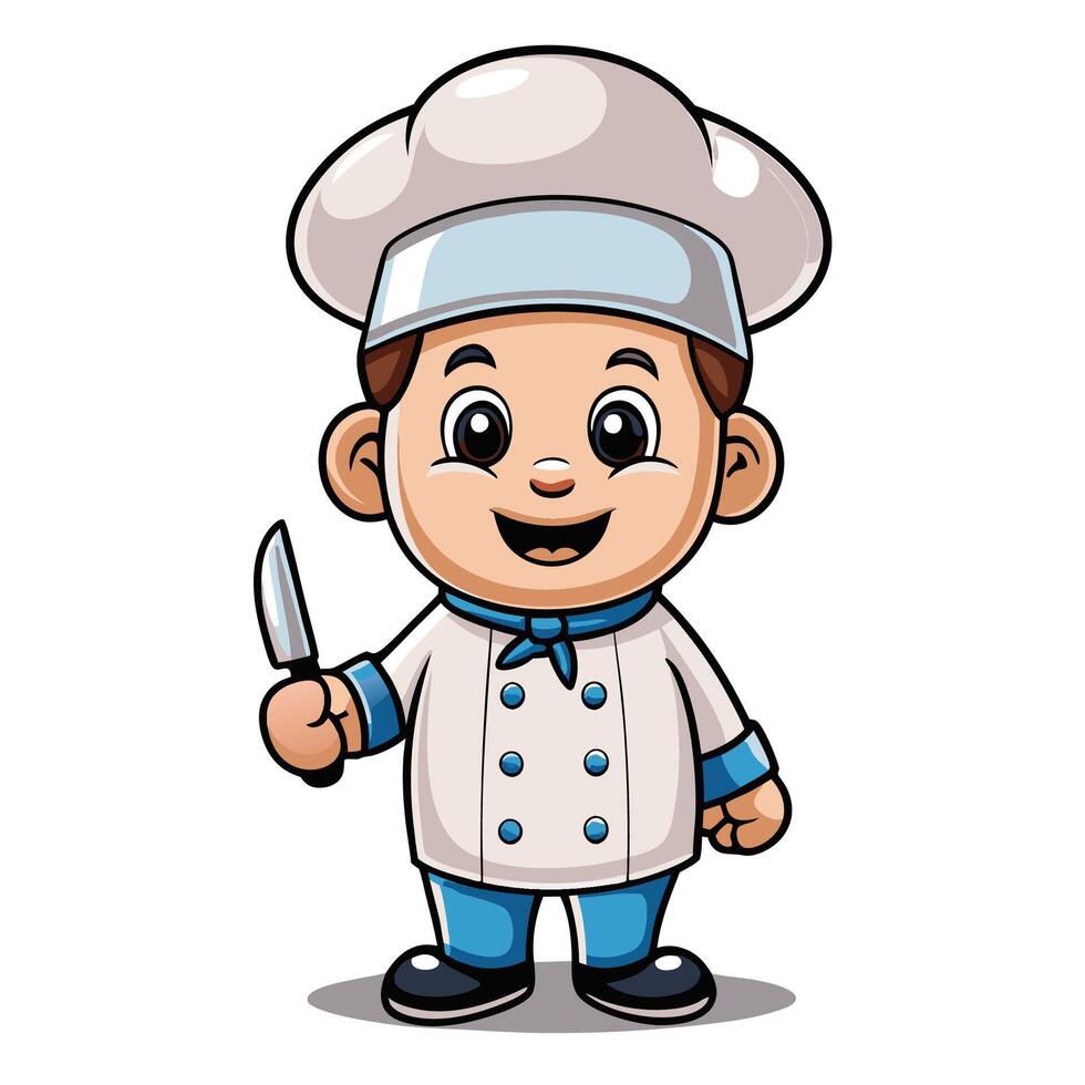 cartoon chef holding knife and fork vector