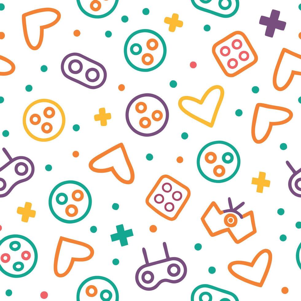 a colorful pattern with game controllers and other items vector