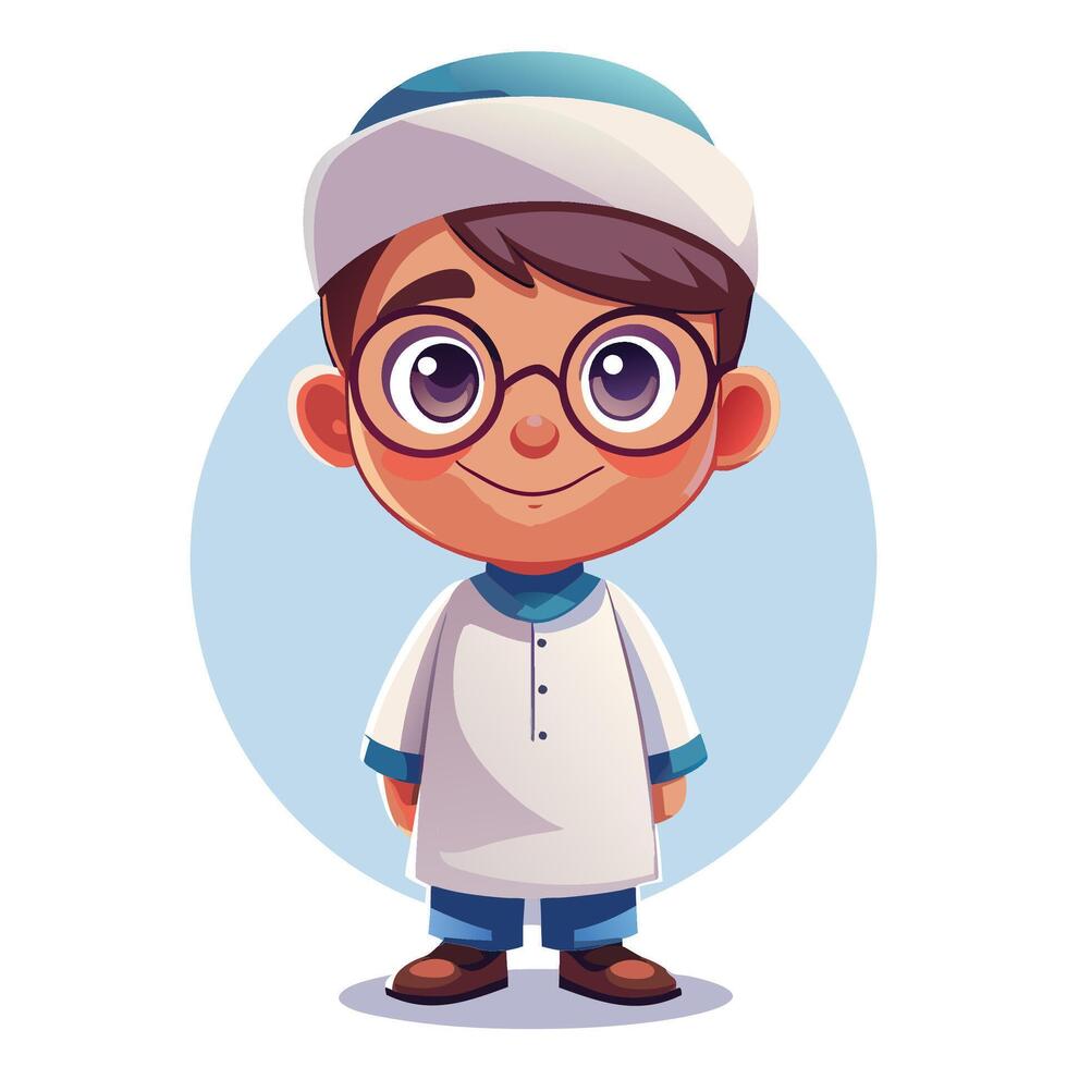 cartoon boy in traditional clothes and glasses vector