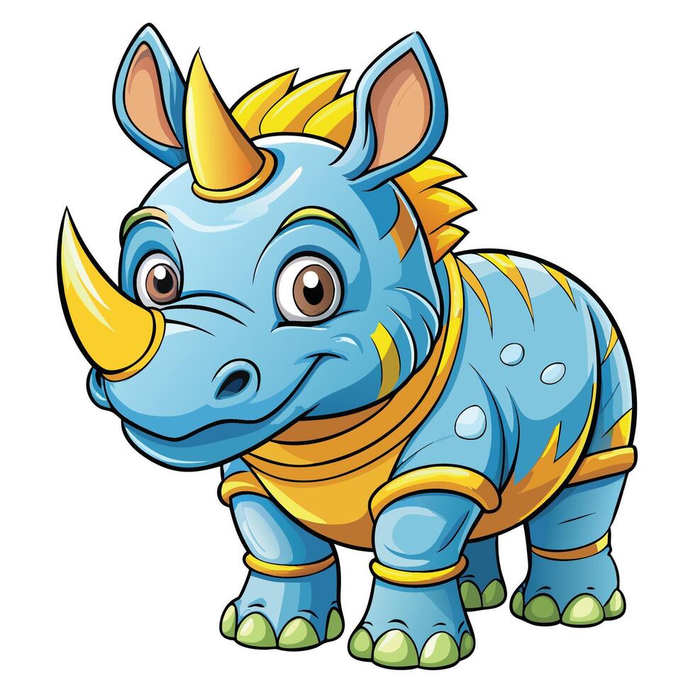 cartoon rhino with golden horns and a golden crown vector