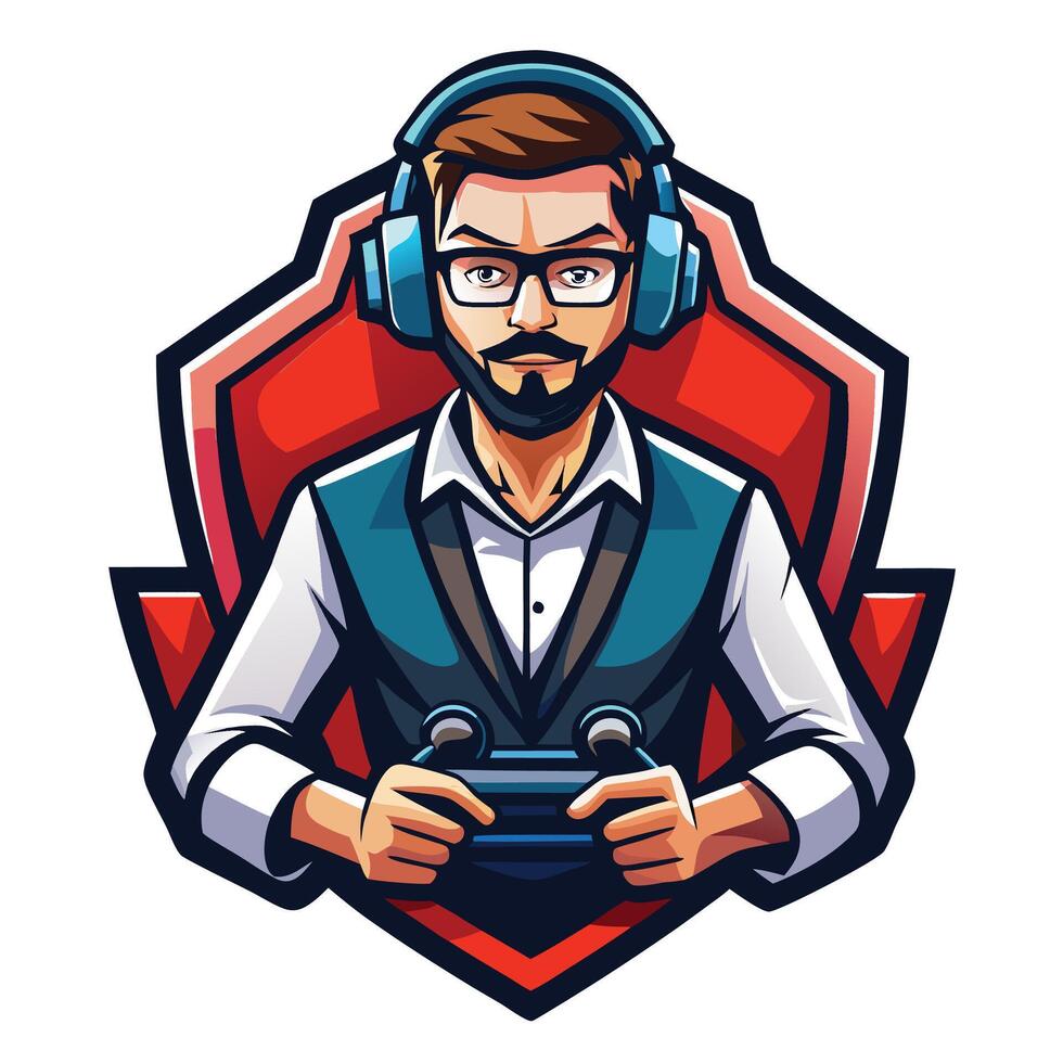 a man with glasses and a beard playing a game vector