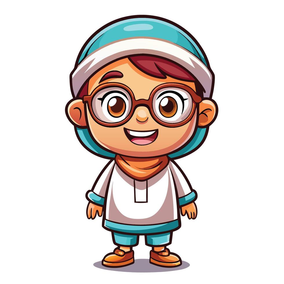 cartoon boy wearing glasses and a turban vector