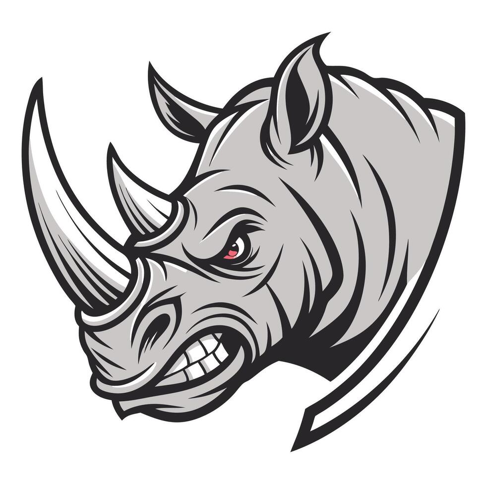 an angry rhino head with red eyes vector