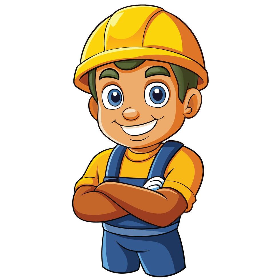 cartoon construction worker with arms crossed vector