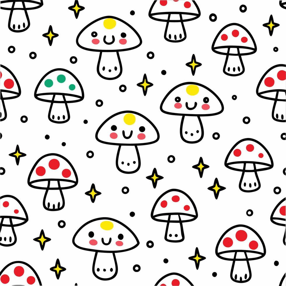 a pattern with mushrooms and stars on it vector