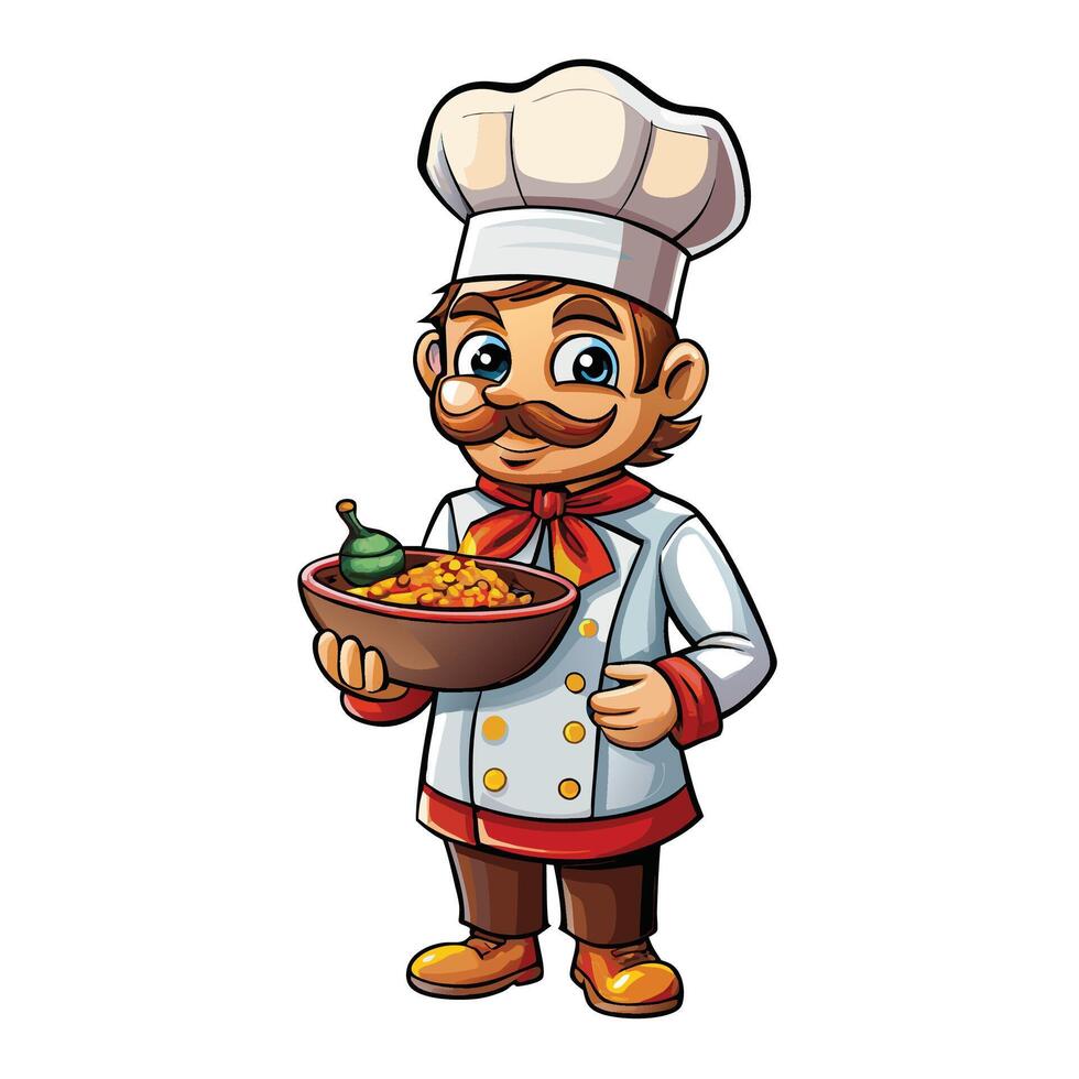 chef holding a bowl of food vector