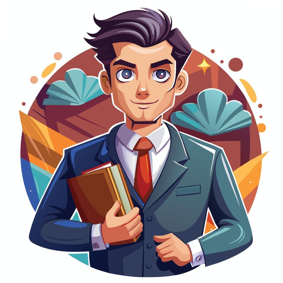 a cartoon man in a suit holding a book vector