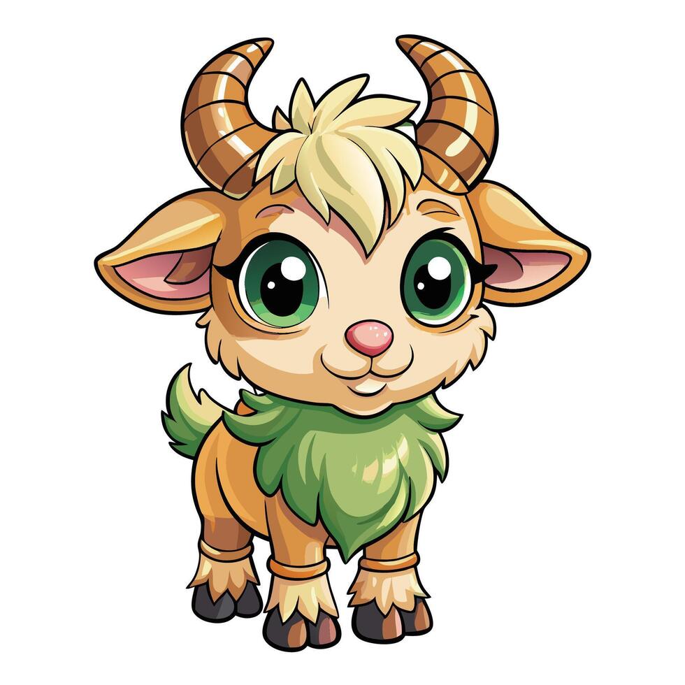 a cartoon goat with horns and green eyes vector
