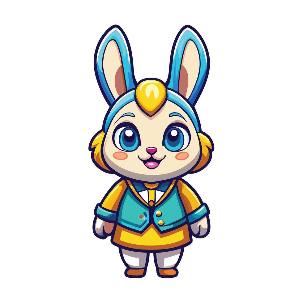 a cartoon bunny in a blue and yellow outfit vector