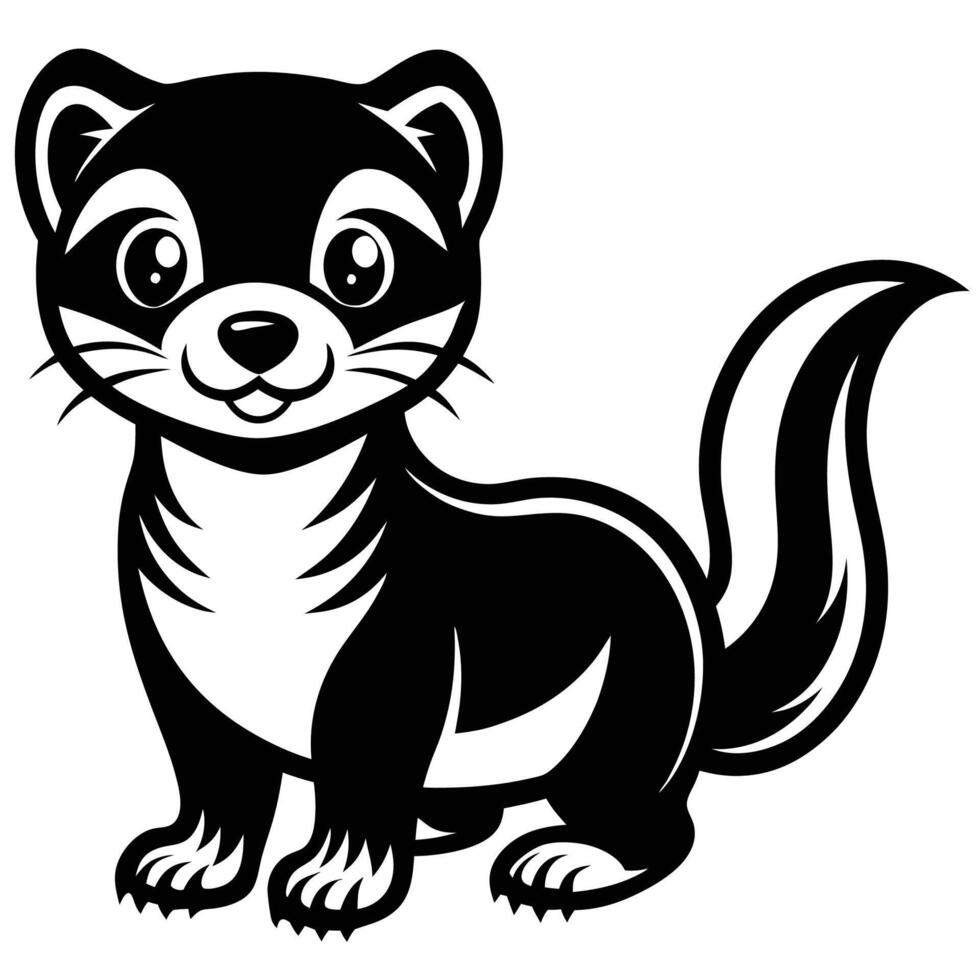 a black and white cartoon of a ferret vector