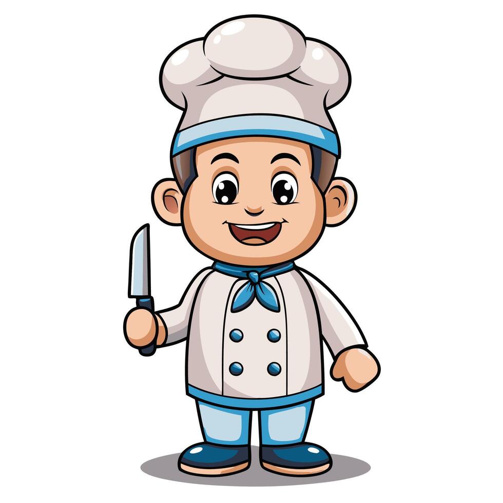 cartoon chef holding knife and fork vector