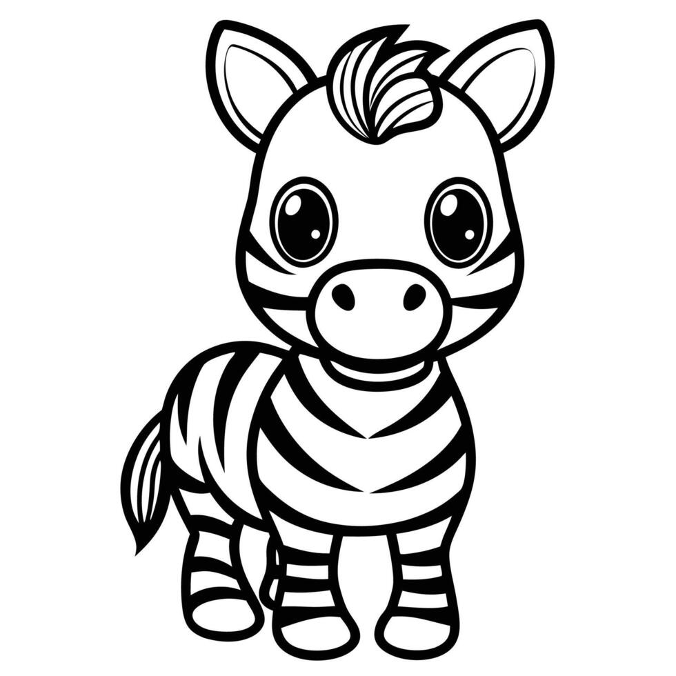a cartoon zebra with big eyes and a black and white coloring page vector