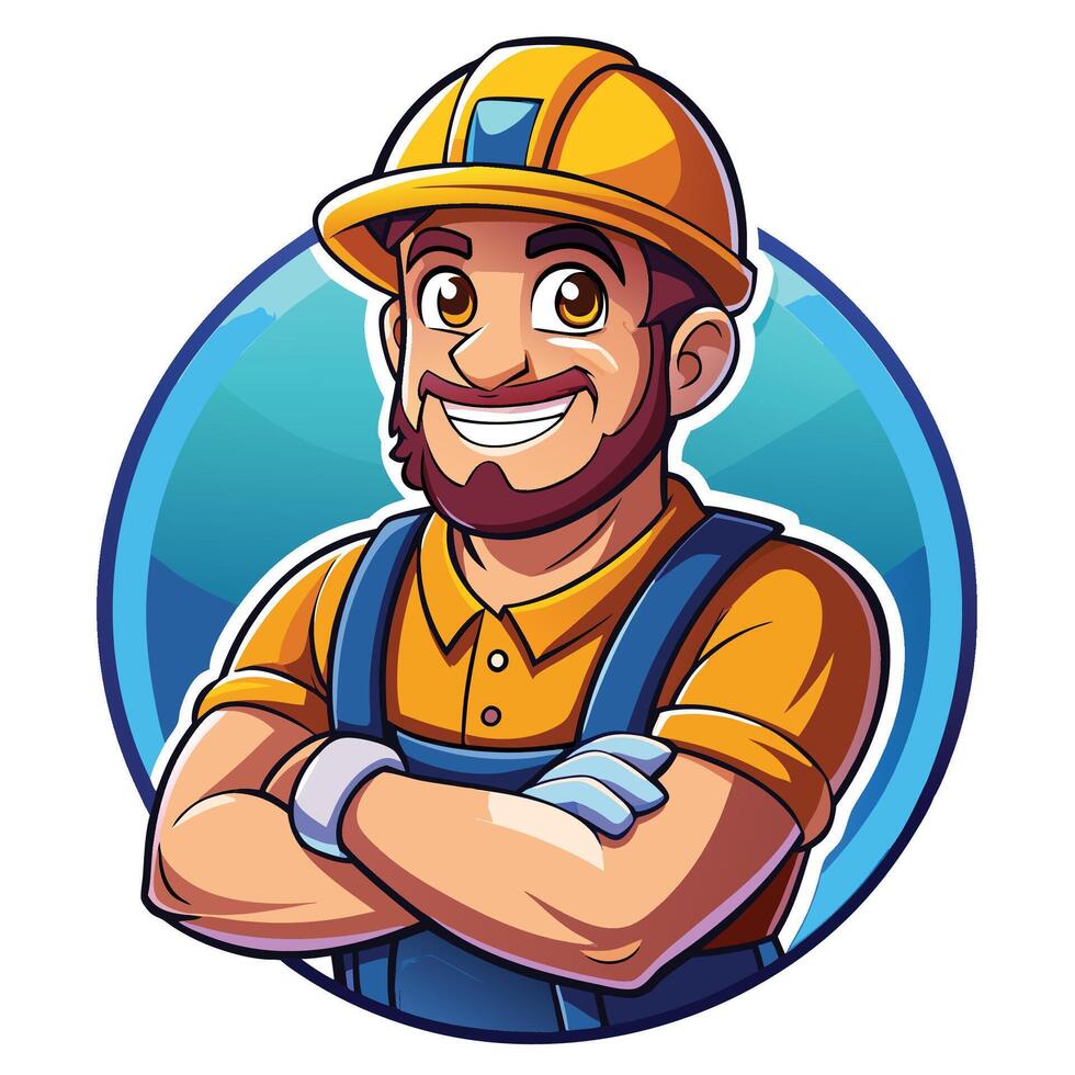 a cartoon construction worker with a beard and hat vector