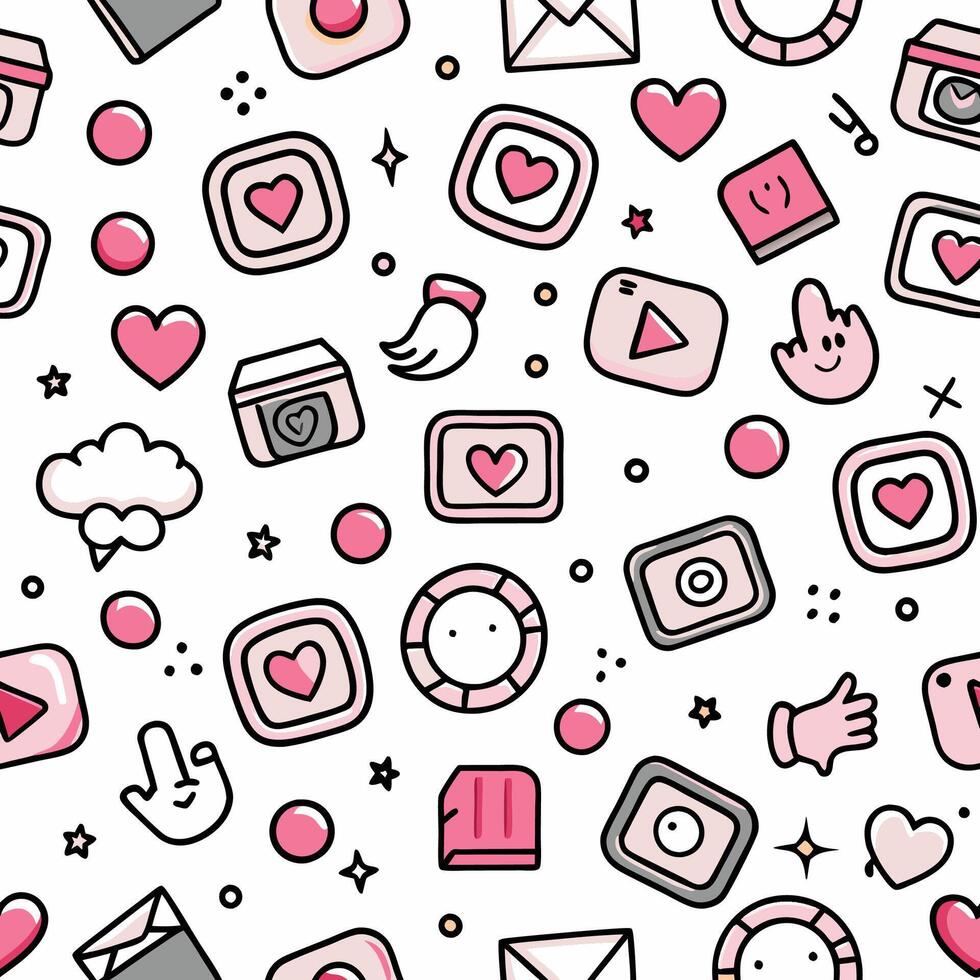 a pink and white background with various icons vector