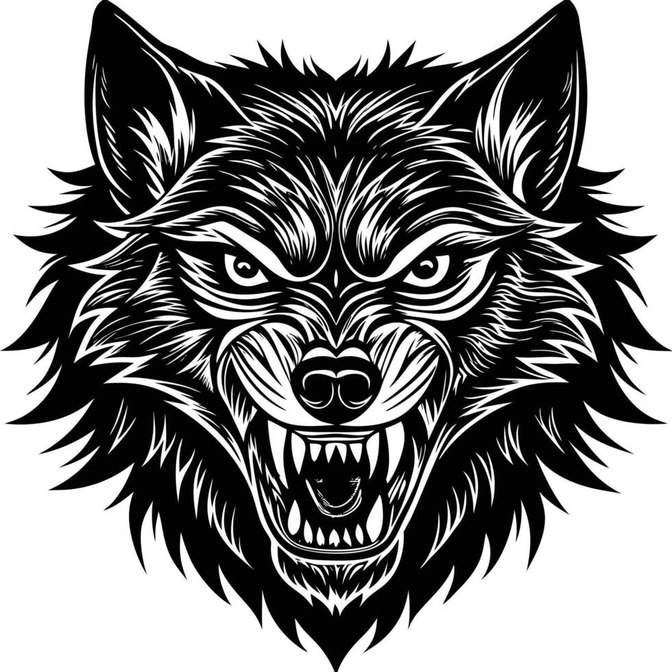 a wolf head with fangs and teeth vector