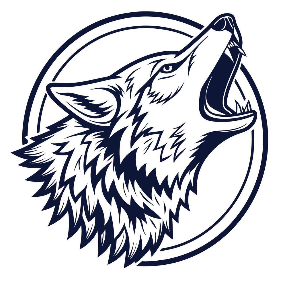 howling wolf head illustration vector