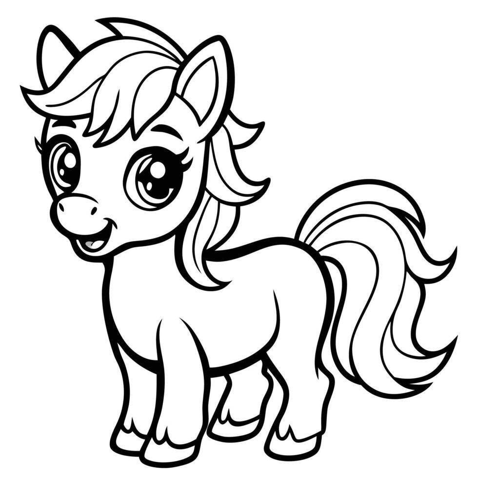cute little pony coloring pages for kids vector