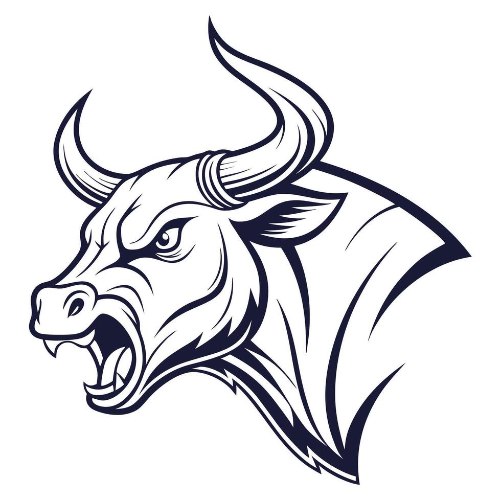 an angry bull head with horns on a white background vector
