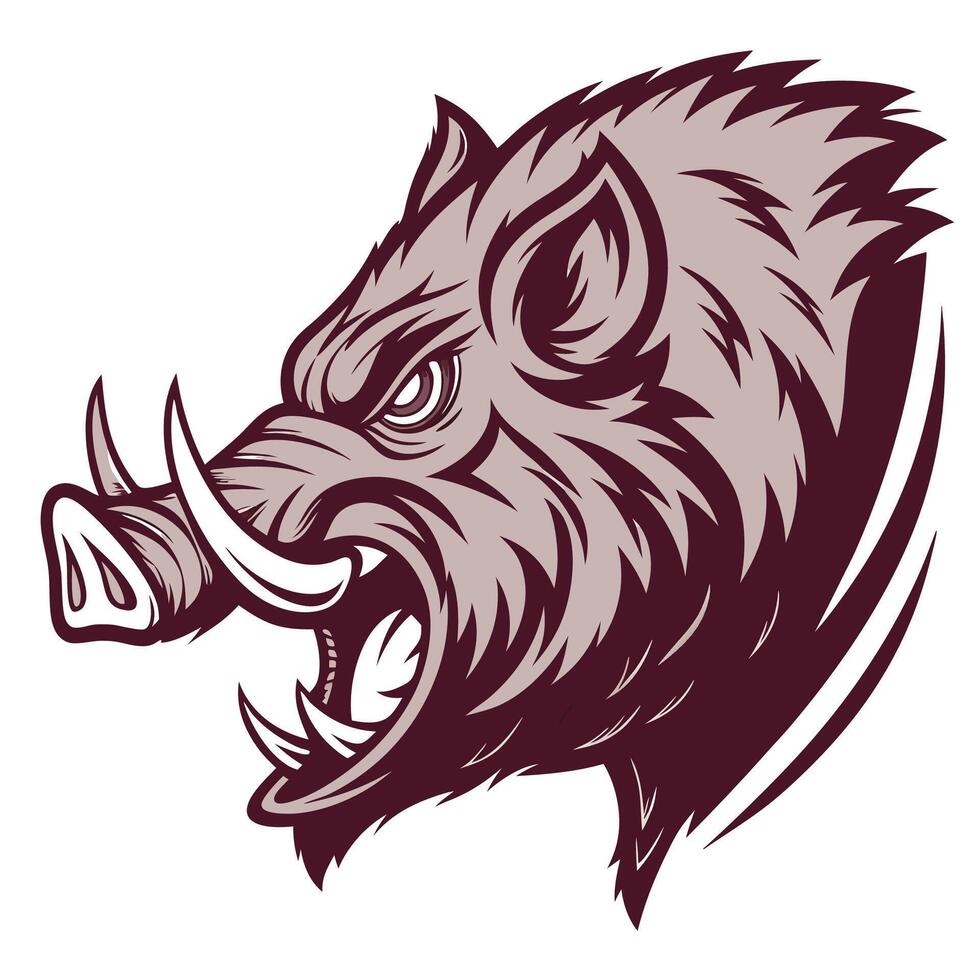 the head of a wild boar is shown in a cartoon style vector