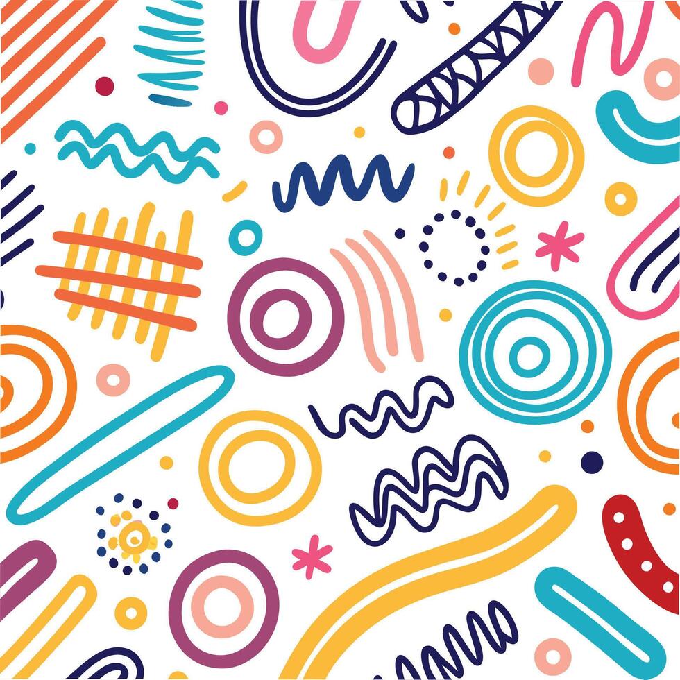 seamless pattern with colorful doodles and shapes vector
