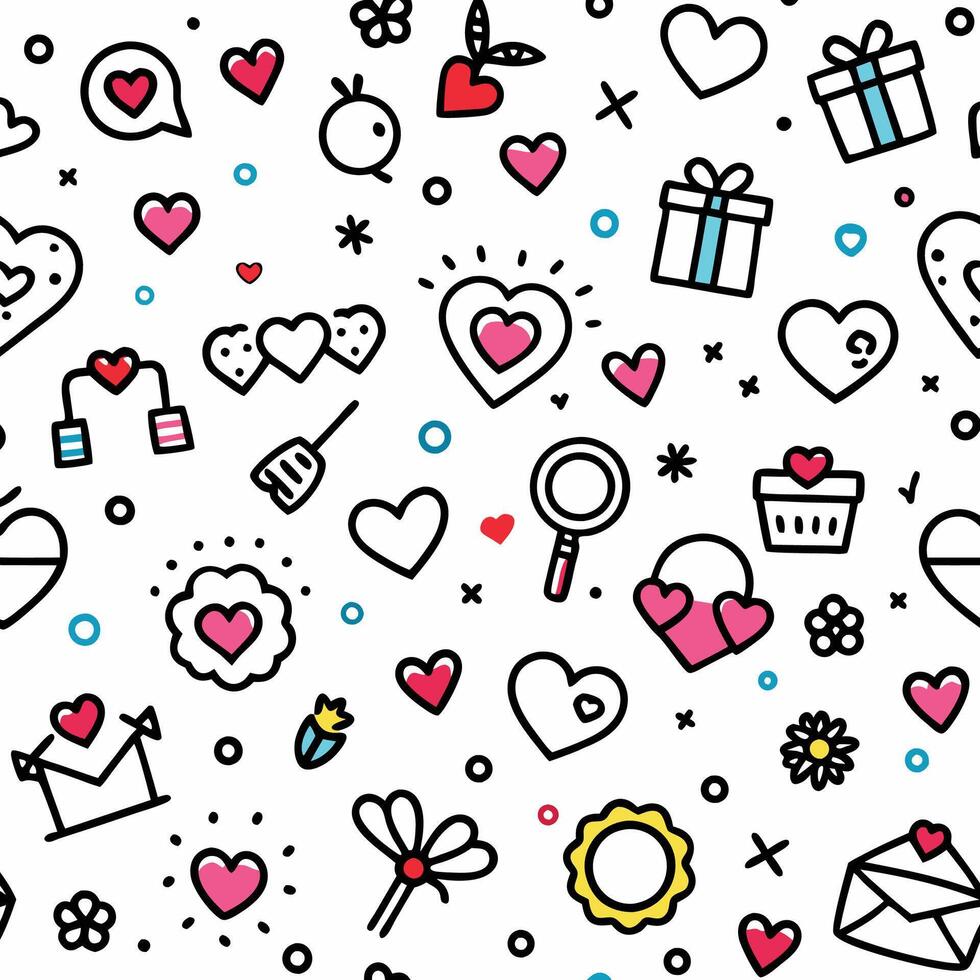 seamless valentine's day pattern with hearts and other symbols vector