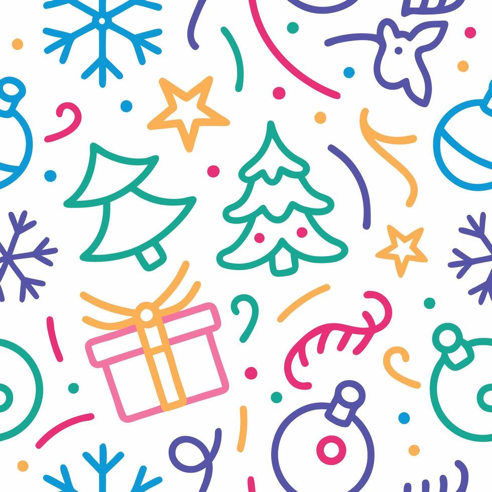 christmas seamless pattern with colorful icons vector