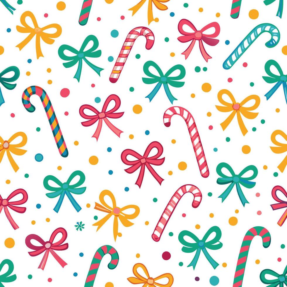christmas seamless pattern with candy canes and bows vector