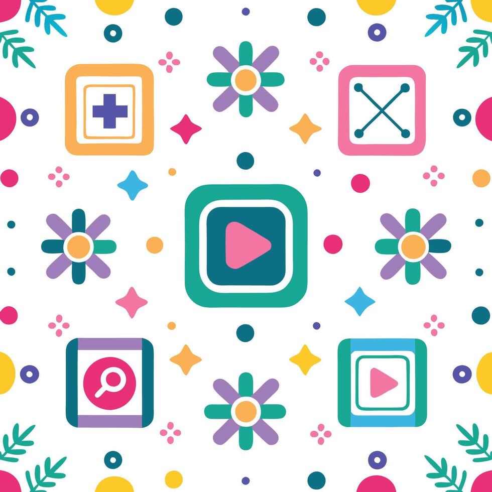 a colorful square with various icons and symbols vector