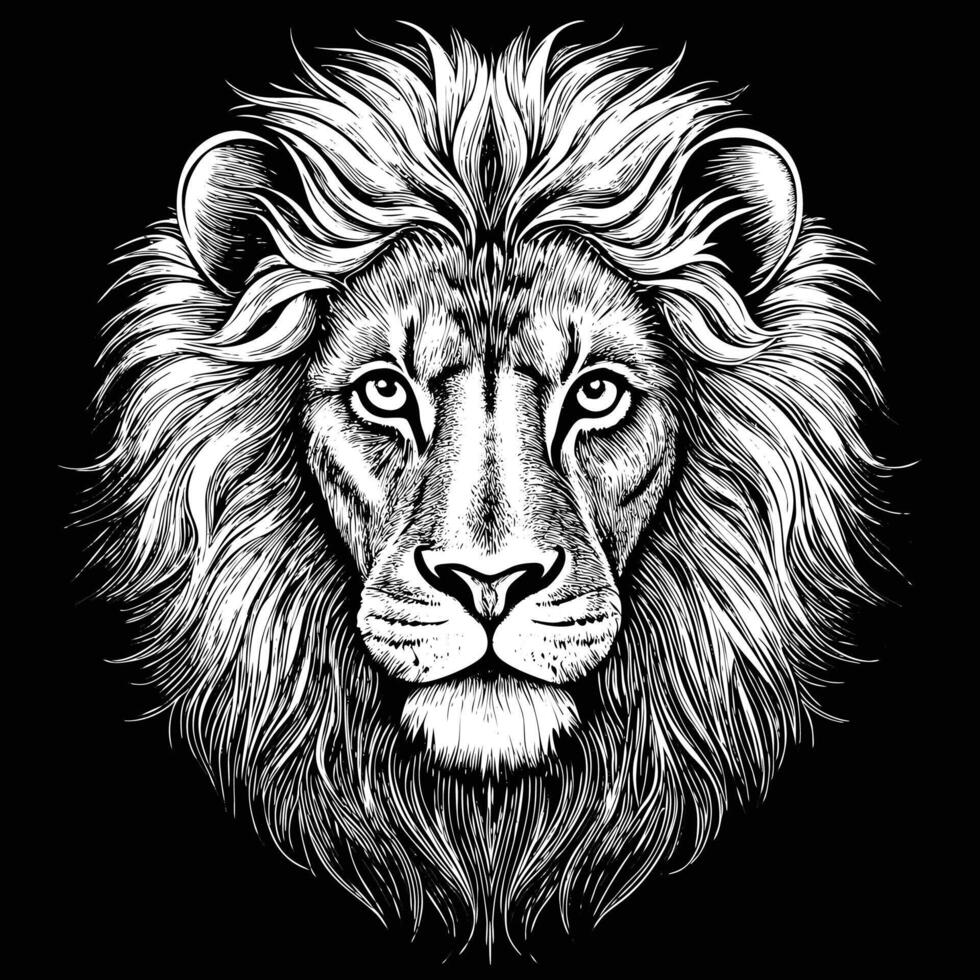 lion head in a black and white drawing style vector