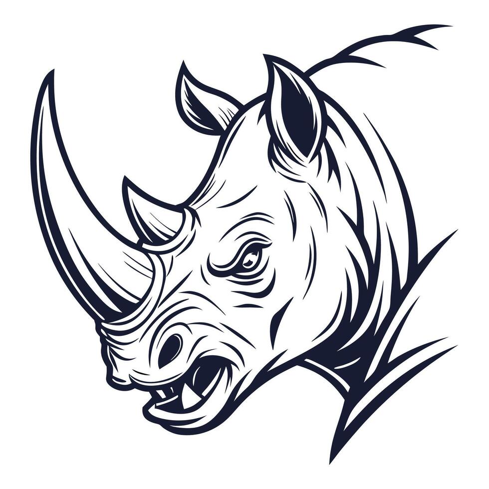 the head of a rhino is shown in a black and white design vector