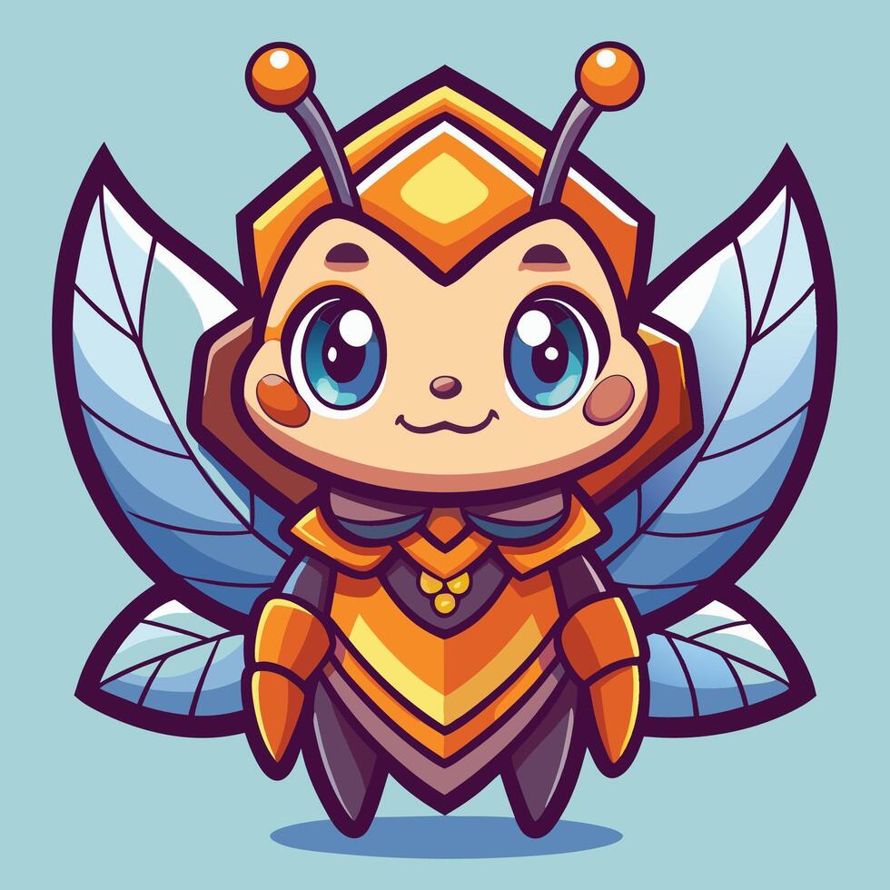 a cartoon bee with wings and a gold armor vector